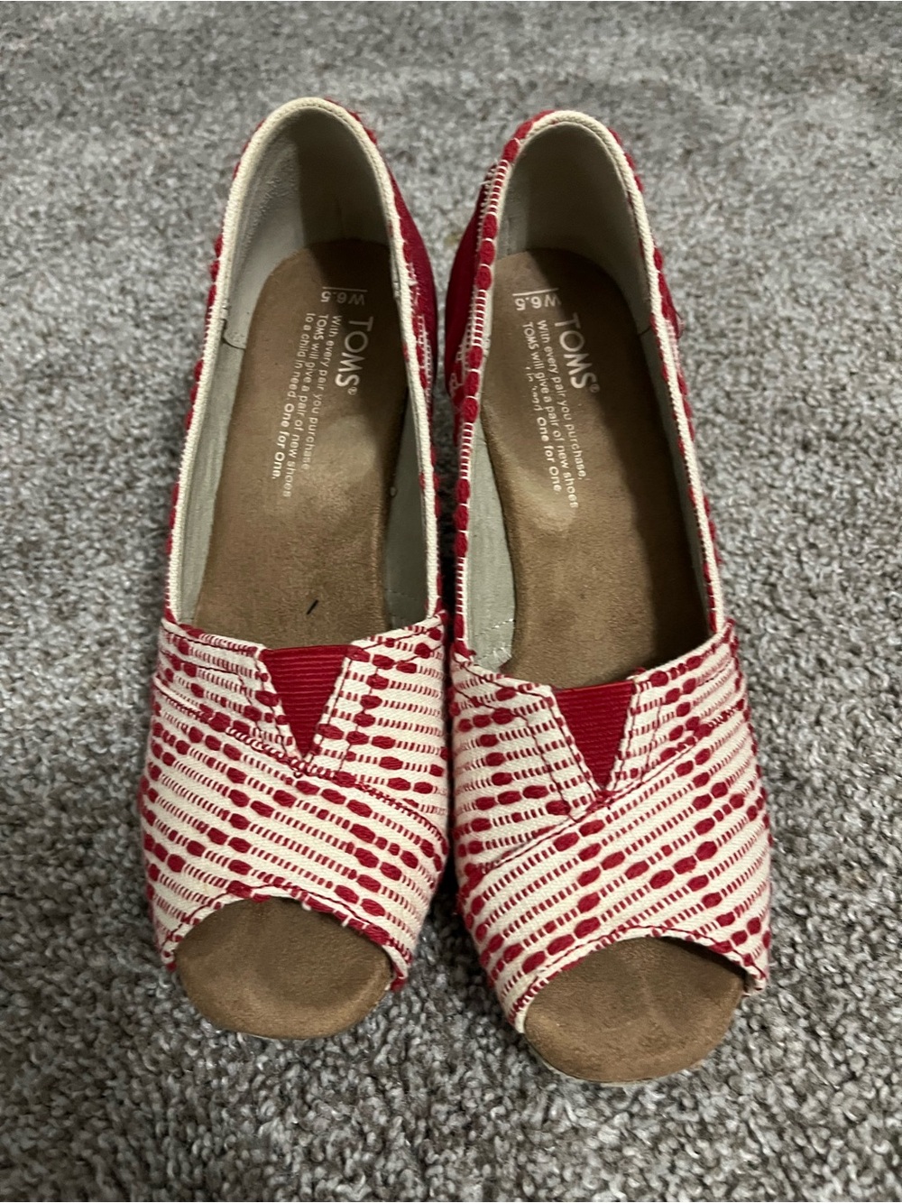 Toms Red & White Patterned Peep-Toe Flats